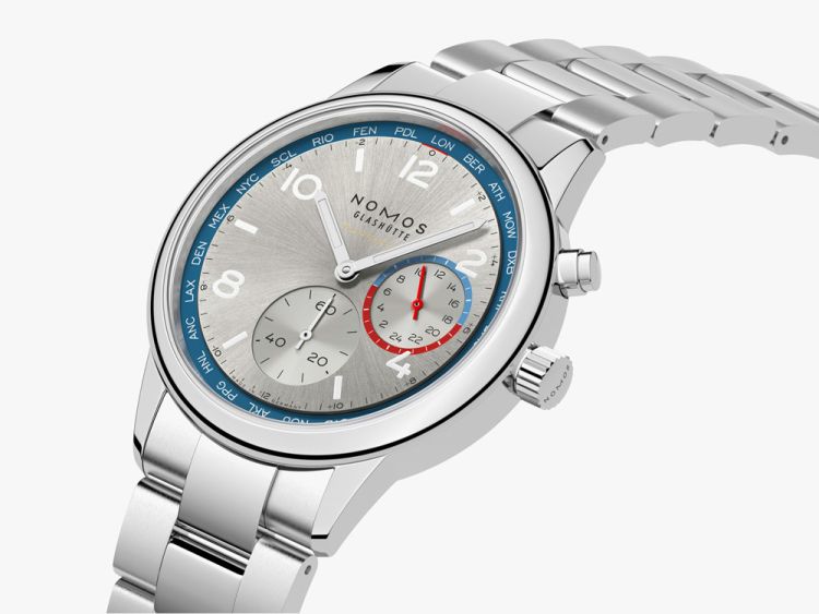Nomos Club Sport neomatik Weltzeit silber