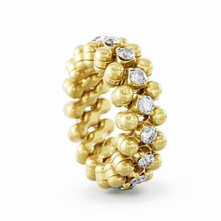 RMS 3M7 YG WD, Ring Multigrösse, 3 Reihen, Gelbgold, Weisse Diamanten 0,07 ct