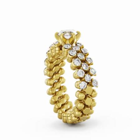 RMS SL WD 050 3H2 YG WD, Multisize Ring Gelgold, Solitär Weiße Diamanten 0,50 ct, 3 Reihen