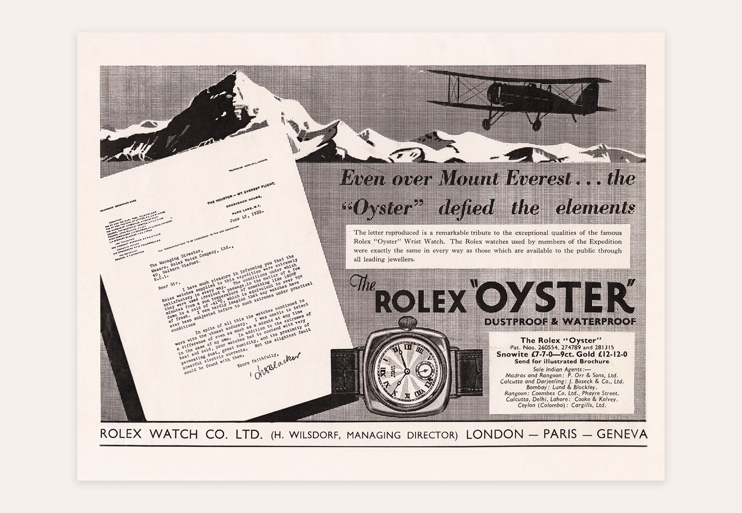 Sogar über den Mount Everest ... Die Rolex OYSTER trotzt den Elementen.