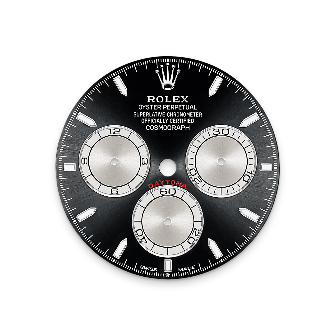 Rolex Cosmograph Daytona, Zifferblatt in strahlend Schwarz und Stahl