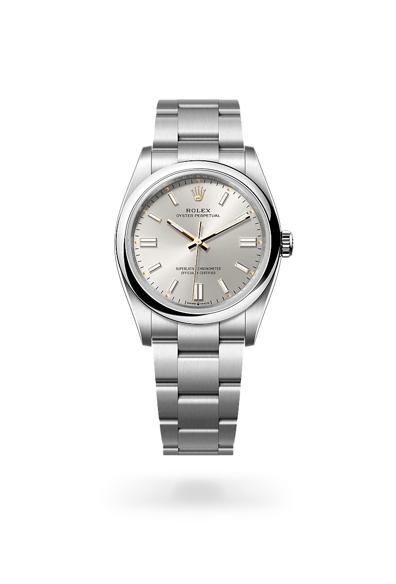 Rolex Oyster Perpetual 36, Kratzfestes Saphirglas, Oyster-Band (dreireihig), massive Elemente
