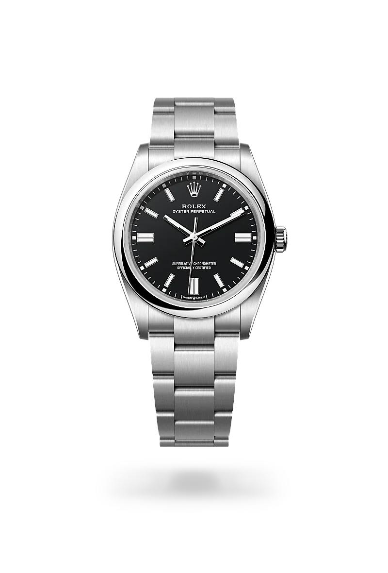 Rolex Oyster Perpetual 36, Kratzfestes Saphirglas, Oyster-Band (dreireihig), massive Elemente