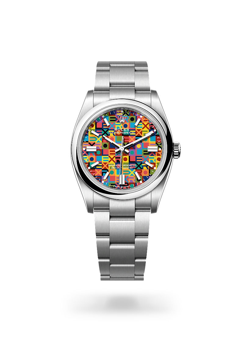Rolex Oyster Perpetual 36, Kratzfestes Saphirglas, Oyster-Band (dreireihig), massive Elemente