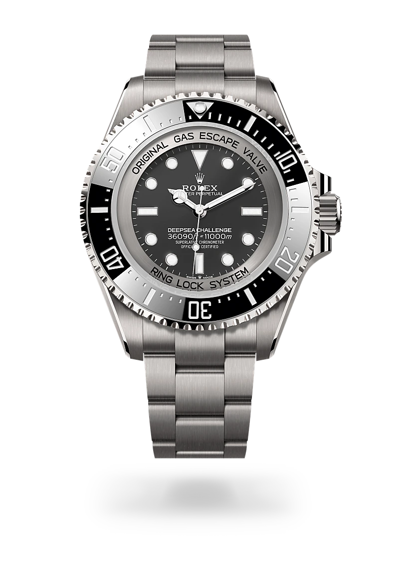 Rolex Deepsea Challenge, Kratzfestes Saphirglas, bombiert, Stärke 9,5 mm, Oyster-Band (dreireihig), massive Elemente
