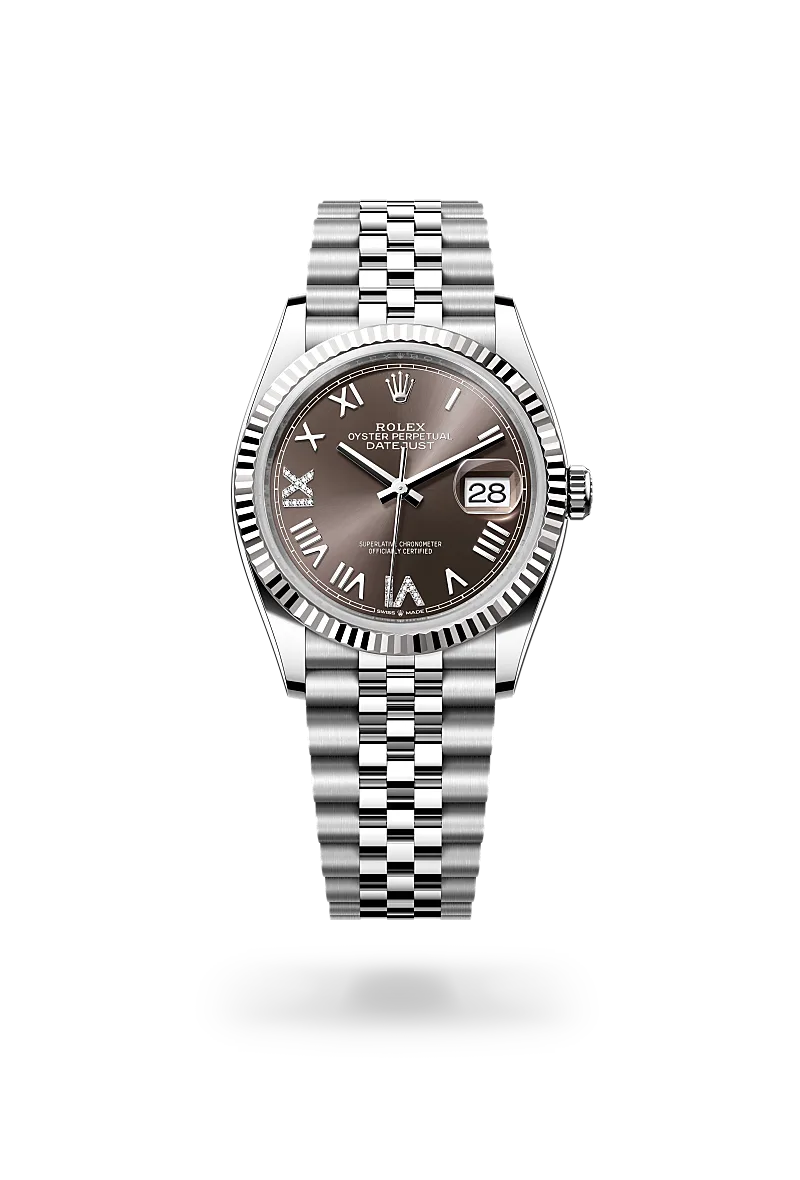 Rolex Datejust 36, Kratzfestes Saphirglas, Zykloplupe zur Vergrößerung des Datums, Jubilee, fünfreihig