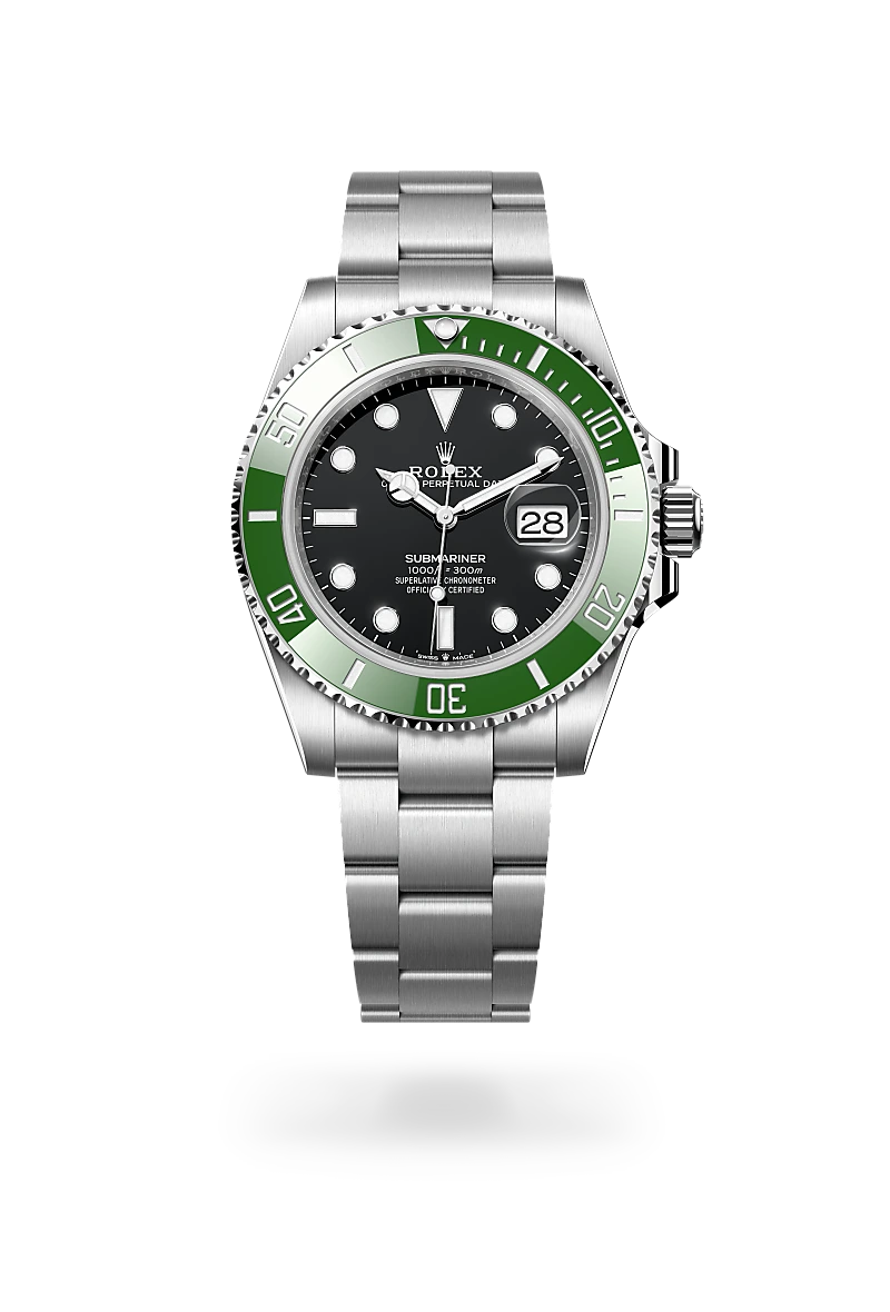 Rolex Submariner Date, Kratzfestes Saphirglas, Zykloplupe zur Vergrößerung des Datums, Oyster-Band (dreireihig), massive Elemente