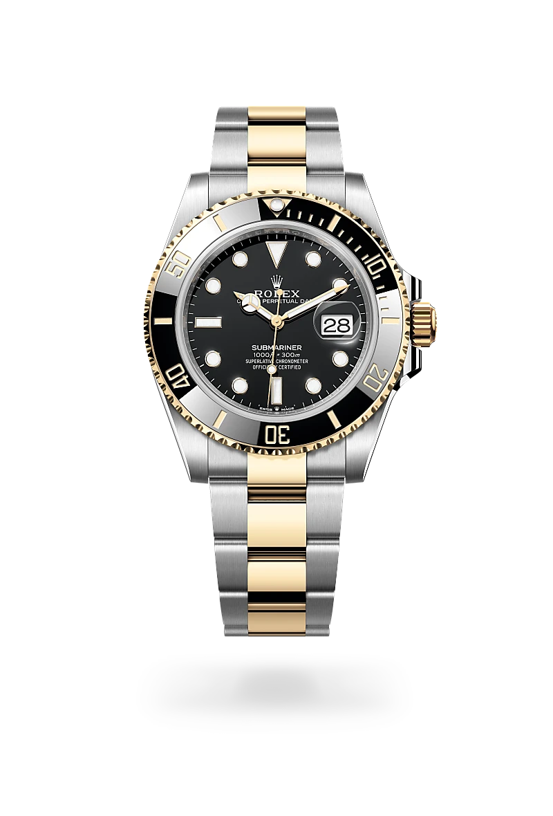 Rolex Submariner Date, Kratzfestes Saphirglas, Zykloplupe zur Vergrößerung des Datums, Oyster-Band (dreireihig), massive Elemente