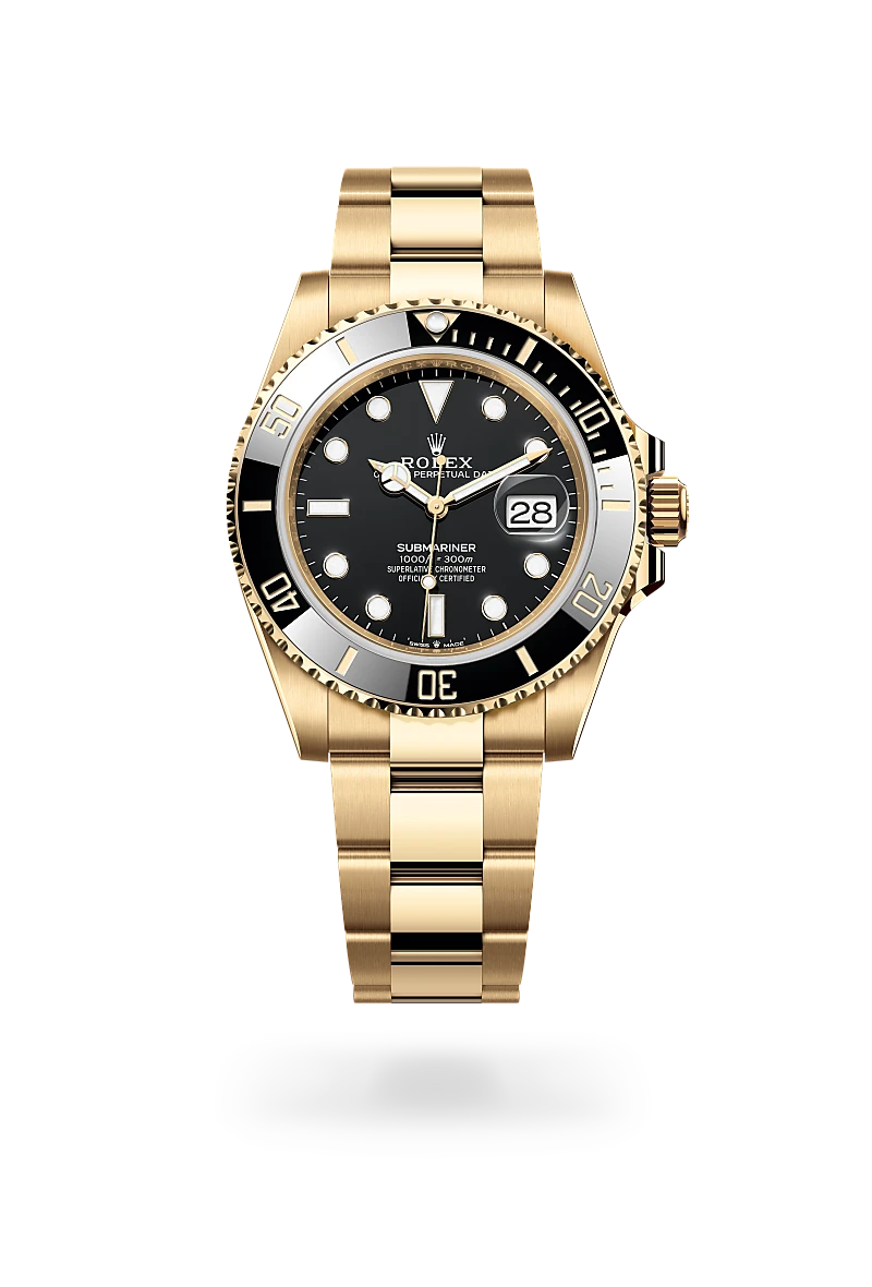 Rolex Submariner Date, Kratzfestes Saphirglas, Zykloplupe zur Vergrößerung des Datums, Oyster-Band (dreireihig), massive Elemente