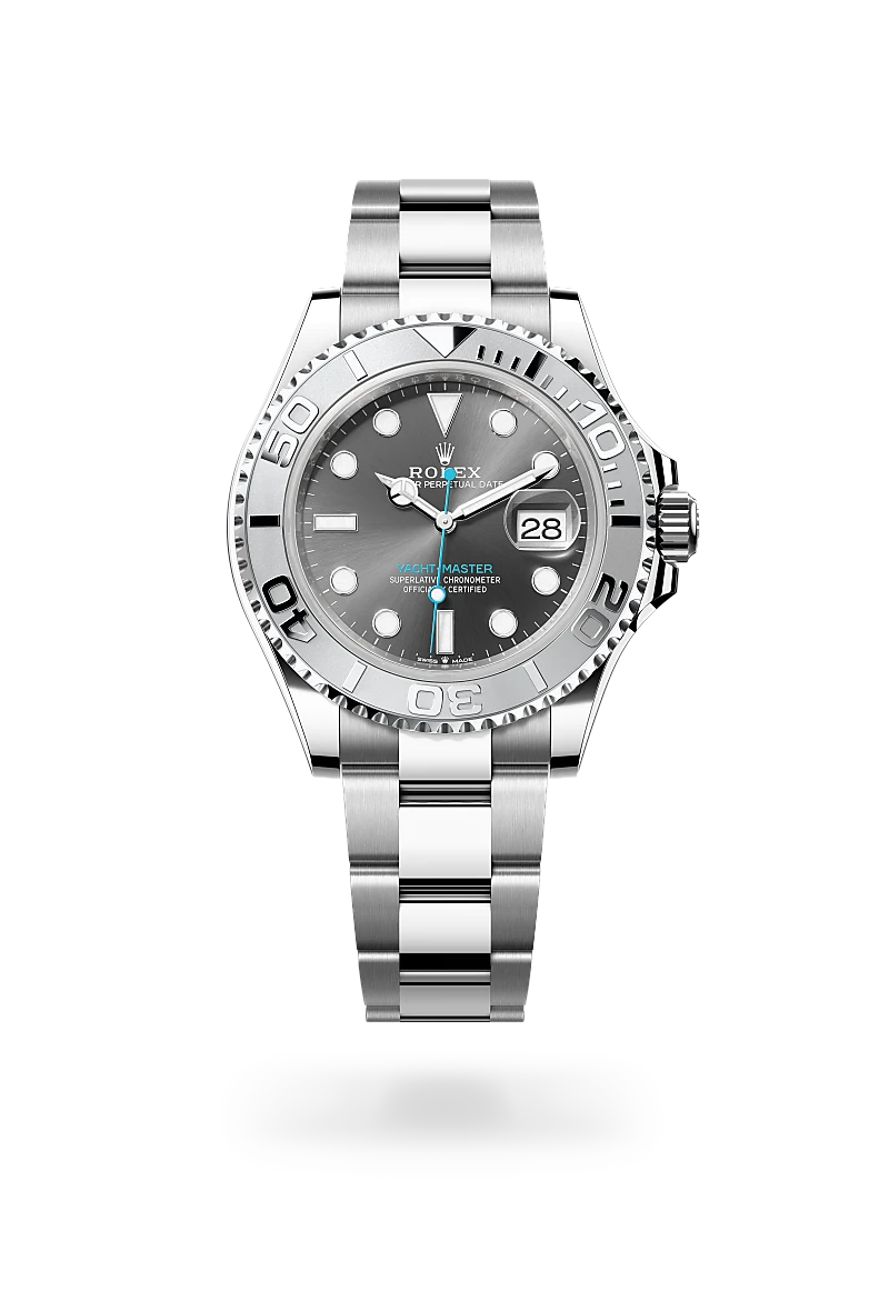 Rolex Yacht-Master 40, Kratzfestes Saphirglas, Zykloplupe zur Vergrößerung des Datums, Oyster-Band (dreireihig), massive Elemente