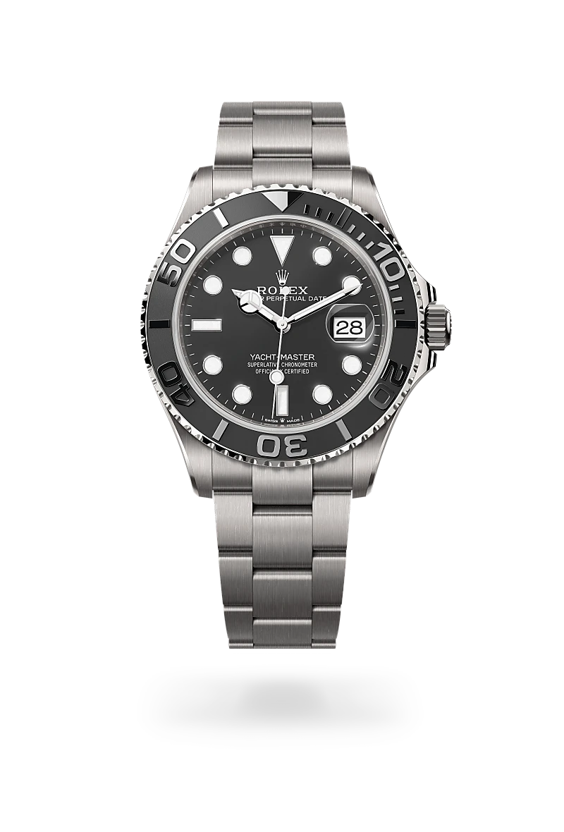 Rolex Yacht-Master 42, Kratzfestes Saphirglas, Zykloplupe zur Vergrößerung des Datums, Oyster-Band (dreireihig), massive Elemente