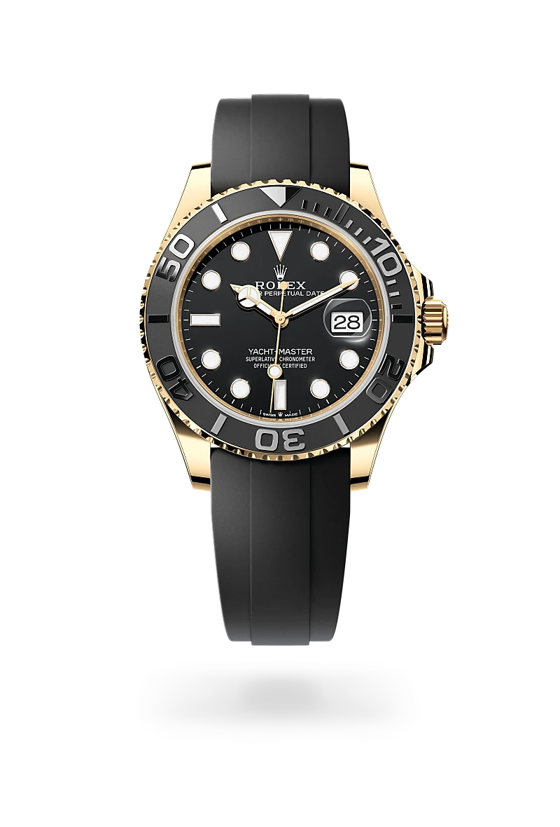 Rolex Yacht-Master 42, Kratzfestes Saphirglas, Zykloplupe zur Vergrößerung des Datums, Oysterflex-Band