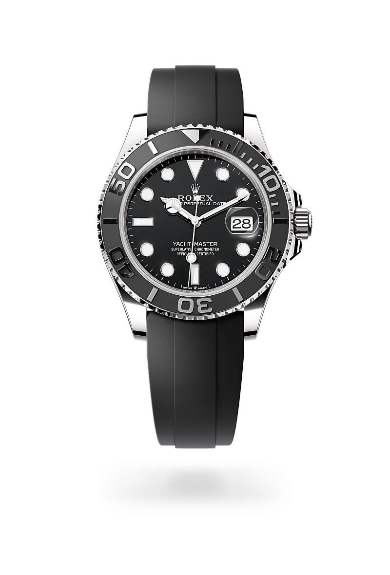 Rolex Yacht-Master 42, Kratzfestes Saphirglas, Zykloplupe zur Vergrößerung des Datums, Oysterflex-Band