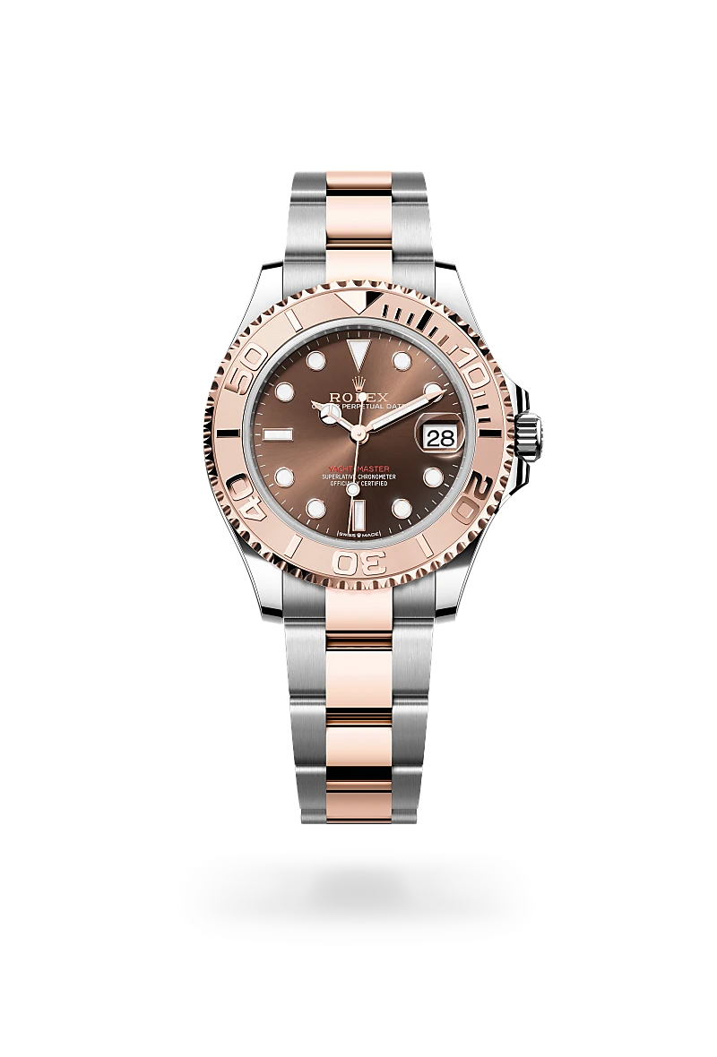 Rolex Yacht-Master 37, Kratzfestes Saphirglas, Zykloplupe zur Vergrößerung des Datums, Oyster-Band (dreireihig), massive Elemente
