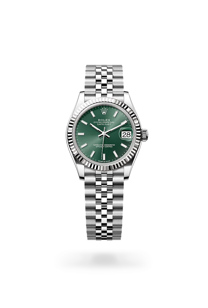 Rolex Datejust 31, Kratzfestes Saphirglas, Zykloplupe zur Vergrößerung des Datums, Jubilee, fünfreihig