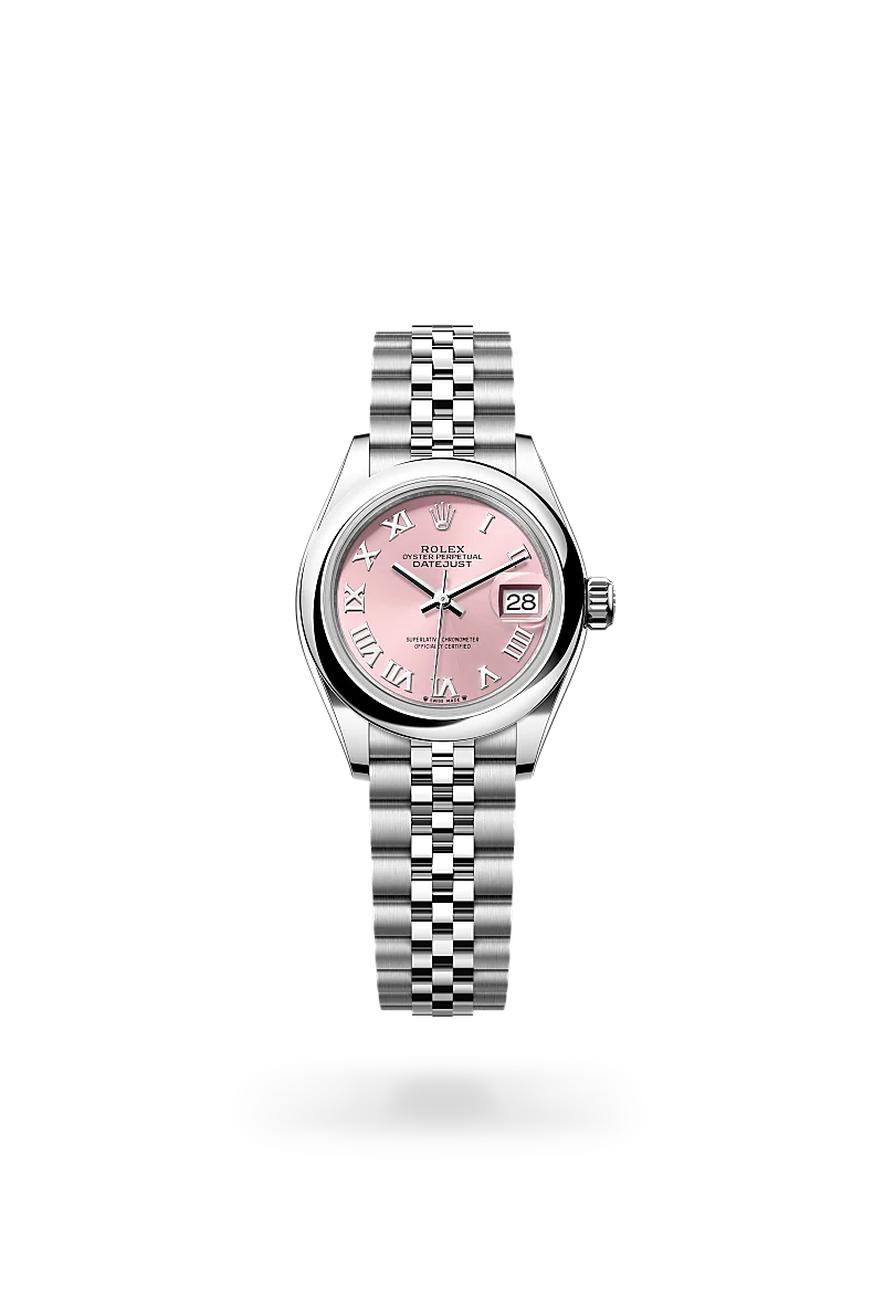 Rolex Lady-Datejust, Kratzfestes Saphirglas, Zykloplupe zur Vergrößerung des Datums, Jubilee, fünfreihig